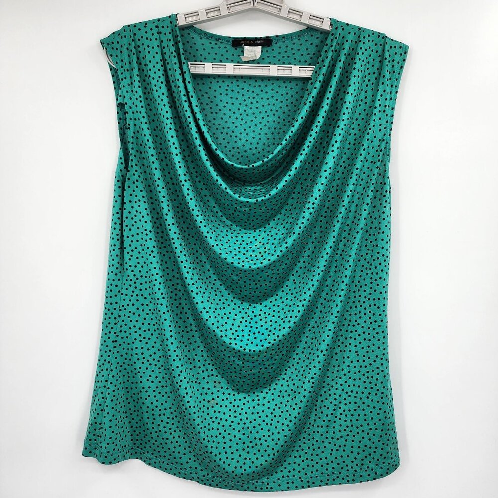 Jennie & Marlis Womens Size L Green Polka Dot Sleeveless Drape Top Stretchy